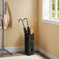 Black Metal Umbrella Stand with Hooks and Drip Tray for Hallway Storage by Songmics
