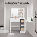 White Dressing Table with Mirror Drawer and Shelves for Bedroom Storage by Vasagle
