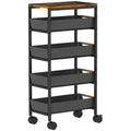5 Tier Rolling Storage Trolley With Removable Drawers For Home Or Office, Black