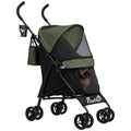 Dark Green Lightweight Dog Stroller with Umbrella Canopy Storage Bag and Cup Holder by PawHut AOSOM