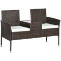 Brown Rattan Two Seater Garden Chair with Built In Table for Patio or Balcony Use