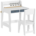 Kids Art Table and Chair Set with Storage Shelf and Drawers Ideal for Creative Play White AOSOM