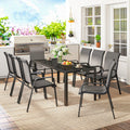 8 Seater Garden Dining Set with Large Rectangular Black Glass Table and Weatherproof Stackable Chairs Outsunny