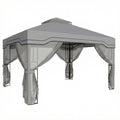 3x3.6m Metal Garden Gazebo with 2-Tier Roof and Mesh Panels for Cool Shaded Outdoor Seating, Dark Grey Outsunny