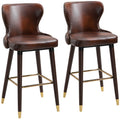 Set of 2 PU Leather Bar Stools with Backrest for Kitchen Counter Height Seating Brown