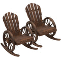 2 Piece Wooden Adirondack Rocking Chair Set Reclining Garden Armchairs for Patio or Porch AOSOM