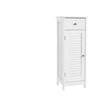 Vasagle White Freestanding Bathroom Floor Cabinet With Single Drawer and a cabinet with louvered door and chrome handles
