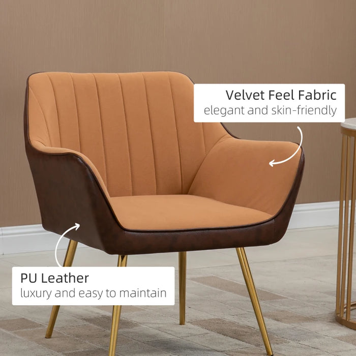 Velvet Armchairs, Gold Legs, Light Brown