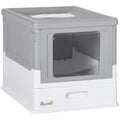 Hooded Cat Litter Box With Scoop and Front Entry Portable Pet Toilet For Indoor Use, Grey