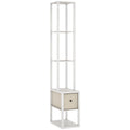 Modern LED Floor Lamp With Storage Shelves And Fabric Drawer For Living Room, White