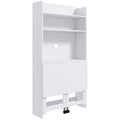 Folding Office Desk with Shelves and Wheels for Small Spaces White AOSOM