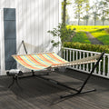 Adjustable Double Garden Hammock with Steel Frame and Pillow for Outdoor Relaxing Red Stripes AOSOM