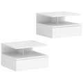 Floating Bedside Cabinets Set of 2 with Drawer and Shelf Space Saving Storage White AOSOM