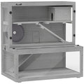 Wooden Hamster Cage With Wheel Ramps and Removable Panels for Small Pets Grey AOSOM