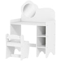 Kids Dressing Table With Mirror and Storage Shelves Includes Stool For Ages 3 to 8 White AOSOM