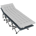 Folding Camp Bed with Thick Mattress and Side Pocket for Outdoor Relaxing Light Grey