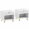 HOMCOM Bedside Tables Set of 2, Bedside Cabinets With Drawer and Open Compartment, Nightstands With Handle for Bedroom, Living Room, White AOSOM