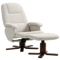 Linen Swivel Recliner Armchair with Footstool and Wooden Base for Living Room Comfort Beige