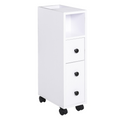 White Slimline Bathroom Storage Unit With 2 Drawers & Wheels Kleankin