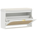 Boho Shoe Storage Bench with Padded Seat and Flip Drawer for Hallway Organisation White