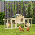 Wooden Outdoor Chicken Coop with Run and Nesting Box for Easy Egg Collection and Cleaning, Natural Wood Green
