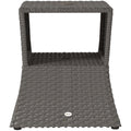 Rattan Garden Table with Parasol Hole and Storage Shelf for Outdoor Use Dark Grey Outsunny