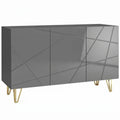 Sideboard Storage Cabinet with Adjustable Shelves for Living Room or Hallway High Gloss Grey AOSOM