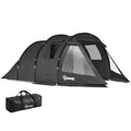 Outsunny 3-4 Man Tunnel Tent, Two Room Camping Tent with Windows, Portable Carry Bag, for Fishing, Hiking, Sports, Festival - Black