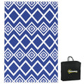 Blue and White Reversible Outdoor RV Mat with Carry Bag Ideal for Camping or Patio Use