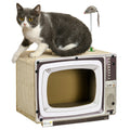 TV Shaped Cat Scratching Board with Catnip and Toy Rat for Indoor Cats Grey