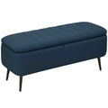Linen Look Storage Ottoman Bench With Lift Up Lid For Living Room Or Bedroom Dark Blue