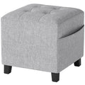 Small Light Grey Linen Ottoman Footstool With Side Pocket And Padded Seat For Living Room Homcom