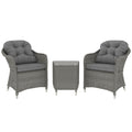 3 Piece Rattan Bistro Set with Cushions and Glass Table for Garden and Balcony Light Grey by Outsunny