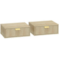 Floating Wall Mounted Bedside Table Set with Drawer for Clutter Free Storage Oak