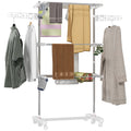 3 Tier Foldable Clothes Airer With Wheels Stainless Steel Drying Rack For Indoor Use, White