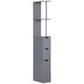 Tall Freestanding Bathroom Cabinet With Drawers And Open Shelves For Small Spaces Grey