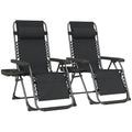 Foldable Zero Gravity Reclining Garden Lounger Chairs Set of 2 with Tray & Cup Holder, Black Outsunny