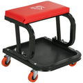 Mechanic Stool with Tool Tray and Wheels for Comfortable Garage Work Red and Black AOSOM