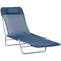 Folding Sun Lounger with Adjustable Headrest for Garden or Beach Use Dark Blue Outsunny