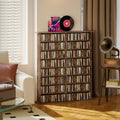 16 Compartment Wooden Media Storage Shelf For CDs, DVDs, And Books, Rustic Brown Homcom