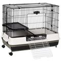 Small Animal Hutch with Waste Tray for Guinea Pigs and Rabbits Steel Wire Cage Black AOSOM