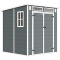 6x6ft Plastic Garden Storage Shed with Windows and Double Doors for Tools and Bikes, Grey Outsunny