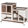 Two Tier Rabbit Hutch with Wheels for Indoor or Outdoor Use Pet Cage, Brown