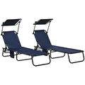 Set of Two Dark Blue Folding Sun Loungers with Adjustable Backs and Sun Canopies by Outsunny