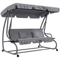 Three Seater Garden Swing Chair with Adjustable Canopy Light Grey by Outsunny