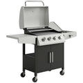 4 Burner Gas BBQ Grill with Side Burner and Warming Rack for Easy Outdoor Cooking Black Outsunny
