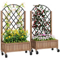 Wooden Garden Planter with Metal Trellis for Climbing Plants Brown and Black by Outsunny