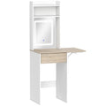 Dressing Table with Adjustable LED Mirror and Storage for Small Bedrooms White Wood Effect AOSOM