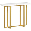 Narrow Console Table with Faux Marble Top and Steel Frame for Hallway Use White AOSOM