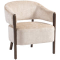 Homcom beige chenille accent chair with solid wood legs, three-quarter view
